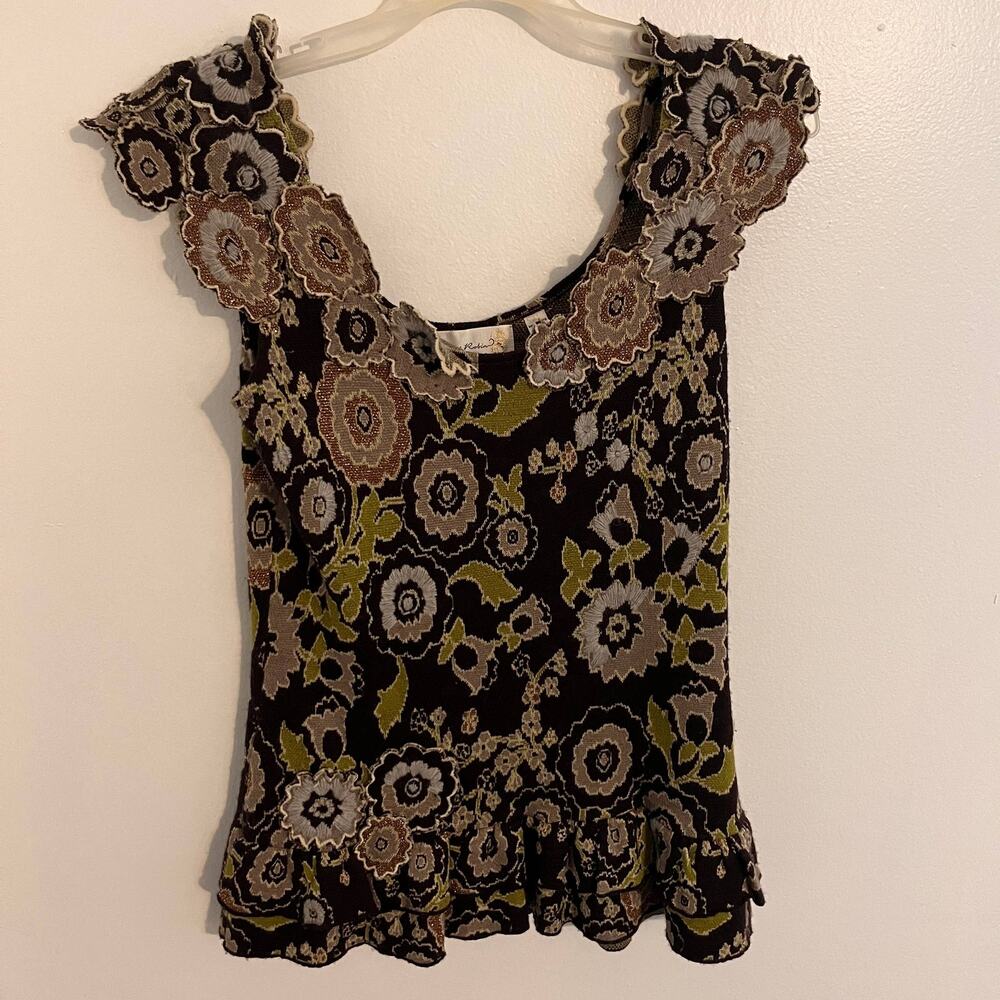 Charlie & Robin Wool Tank Top Small Brown Floral Knit Cottagecore Whimsygoth